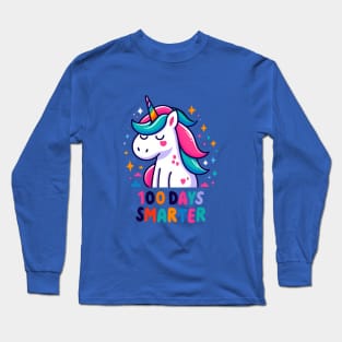 100 days smarter, colorful playfull unicorn Long Sleeve T-Shirt
